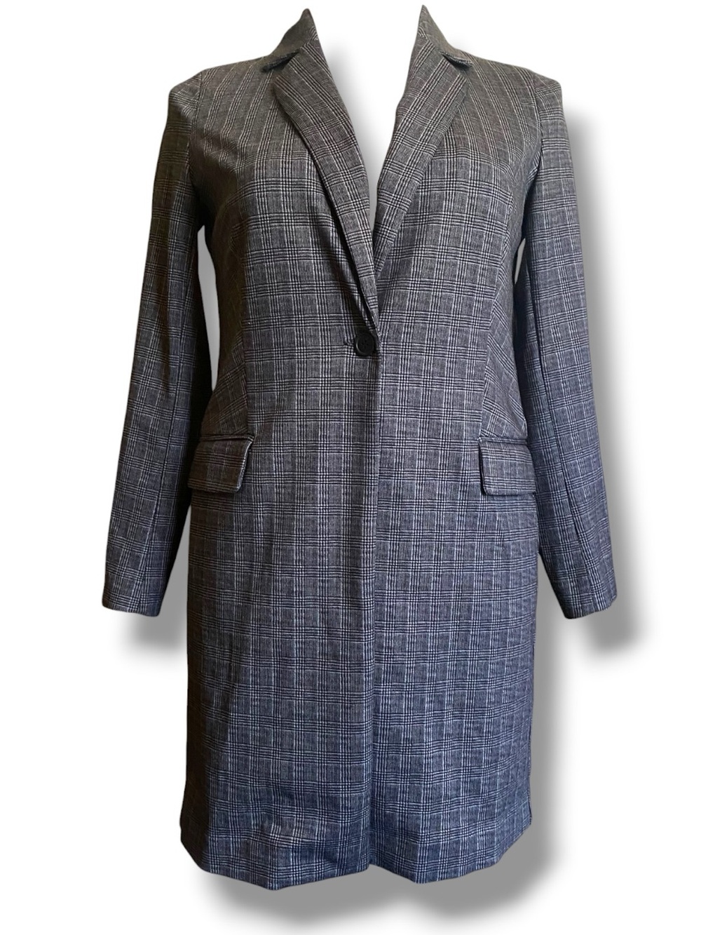 Adrian Papell Gray Check Blazer Jacket Business Casual Career Chic Coat Workwear